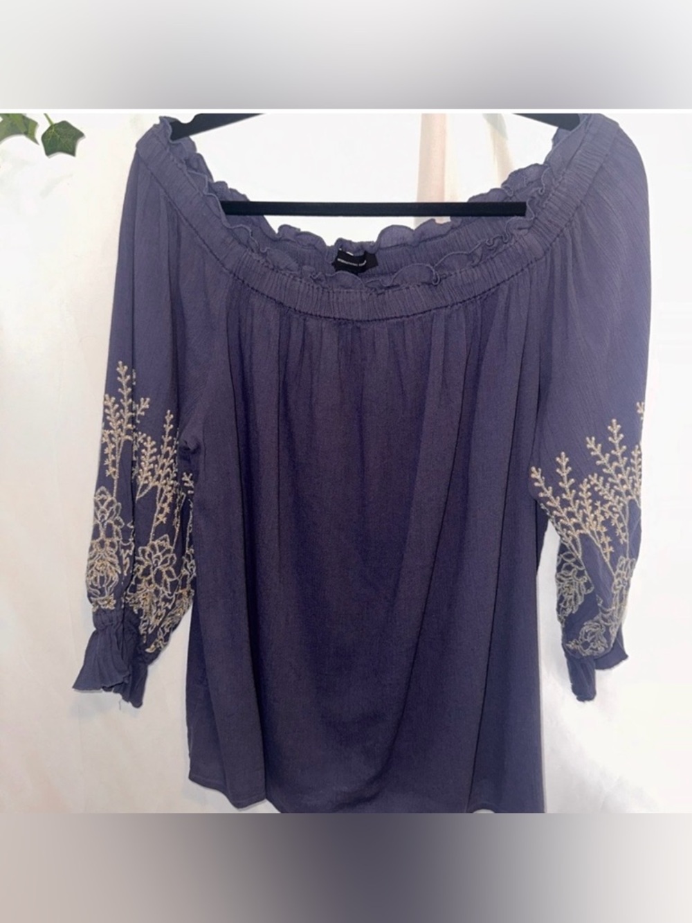INC International Concepts Navy Embroidered Off-Shoulder Blouse